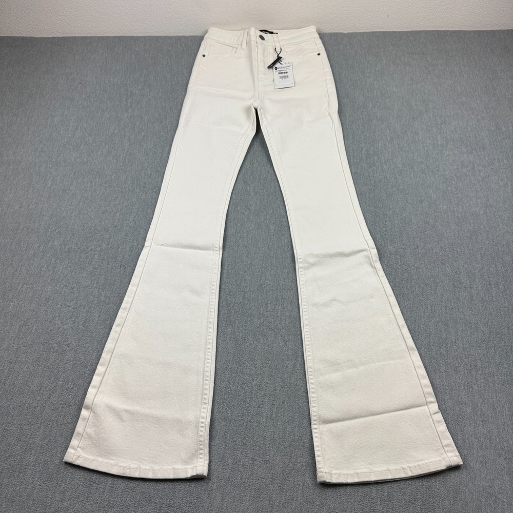 Desigual‎ Jeans Womens 6 (25X34) White Denim Luna Long Flare Floral Pocket NWT
